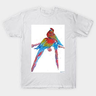 Macaw Watercolour Painting Pair Sitting on Branch T-Shirt